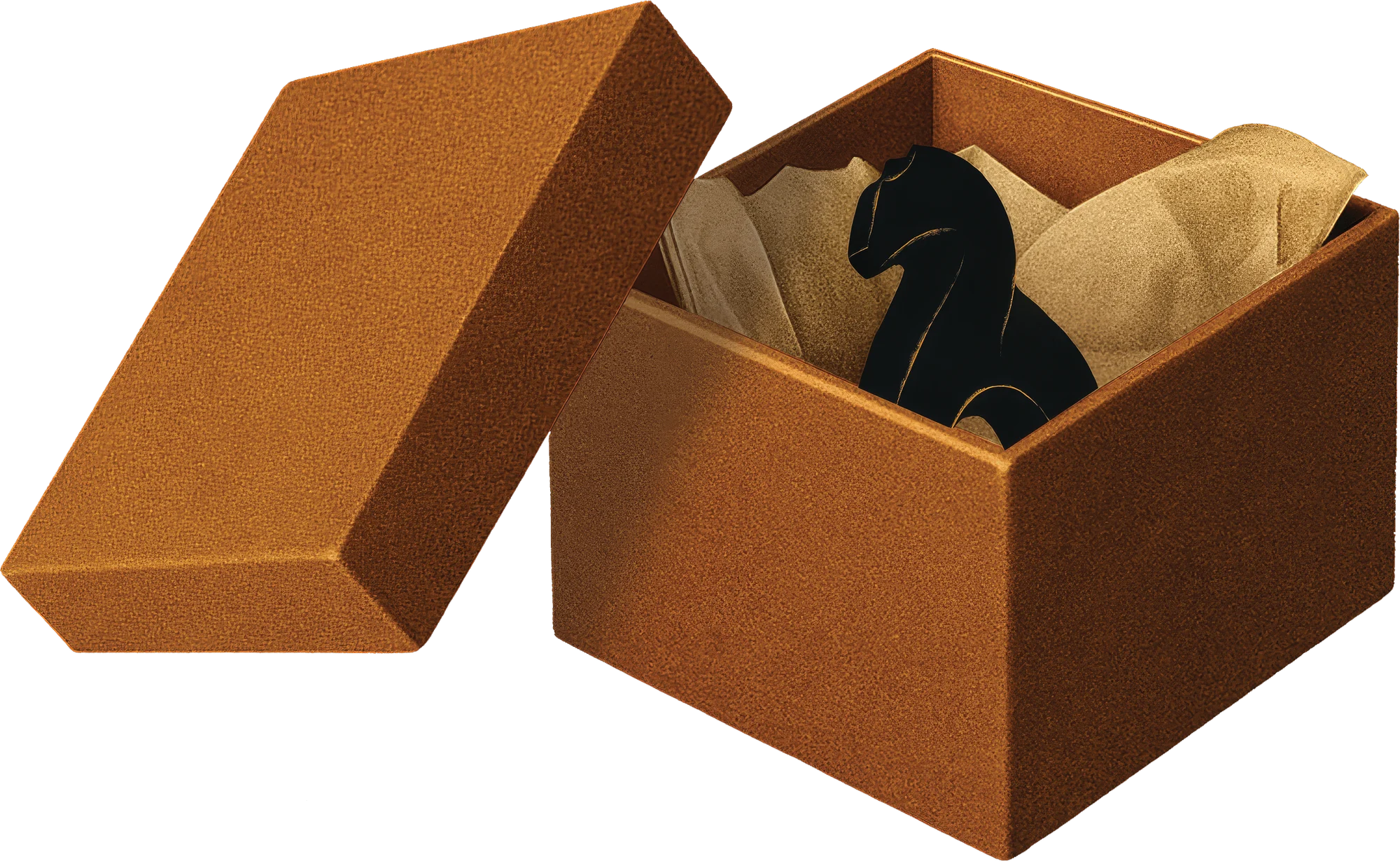 Illustration of a piece packed in its box with tissue